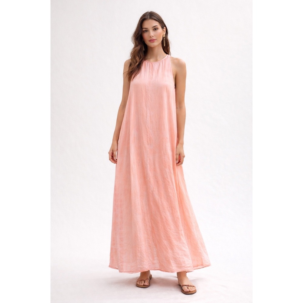 Norblack Norwhite Pink Tie Dye Viscose Maxi‎ Dress Sleeveless Keyhole Back Large